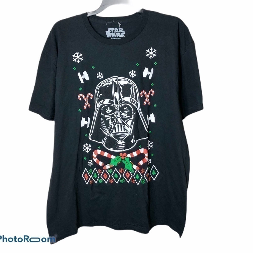 Star Wars Darth Vader Christmas T-shirt XL Disney Short Sleeve Candy Cane Black